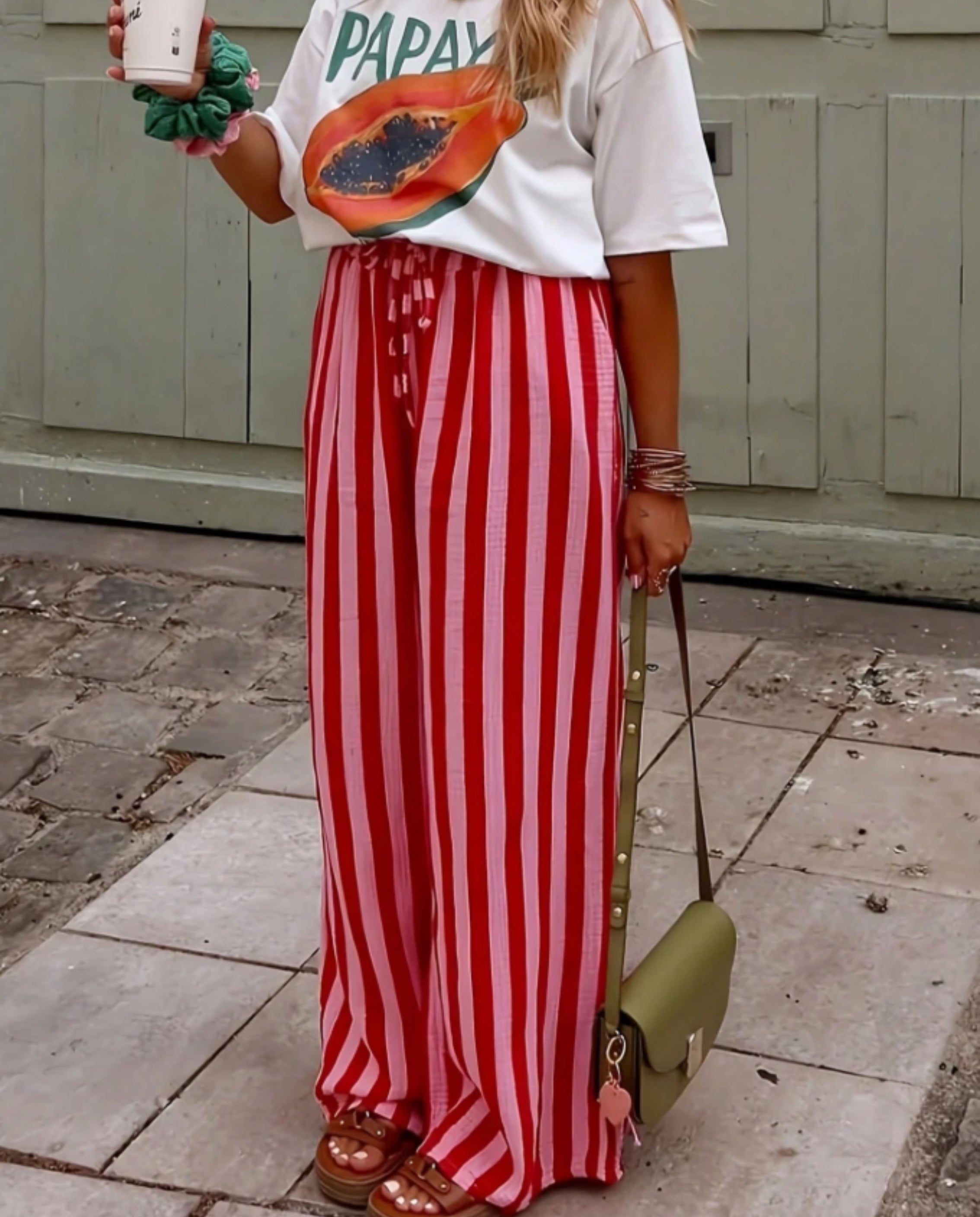 Wide-Leg Striped Trousers